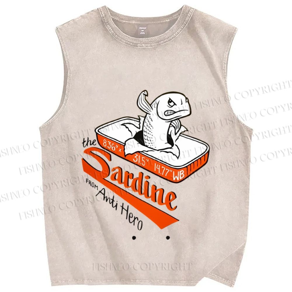 Unisex Sardine Printed Washed Tank Top