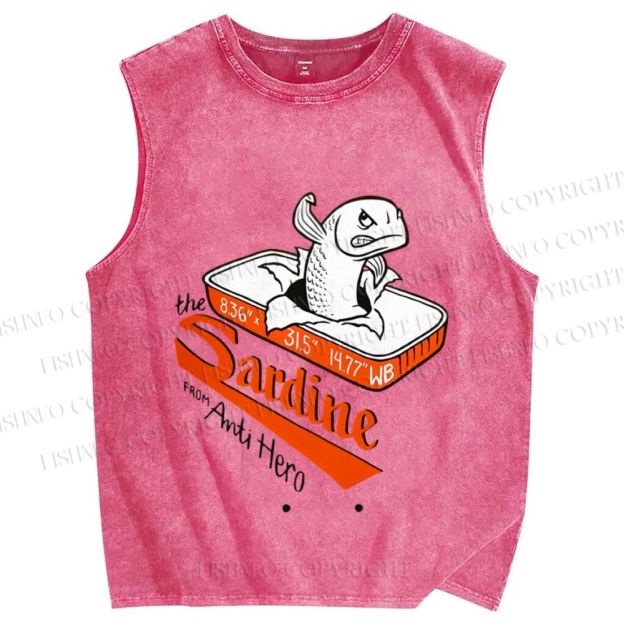 Unisex Sardine Printed Washed Tank Top