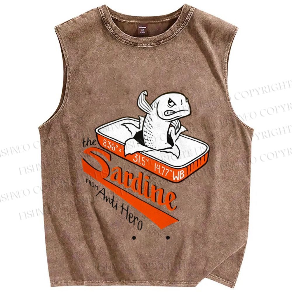 Unisex Sardine Printed Washed Tank Top