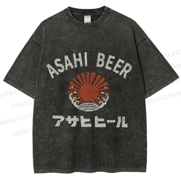 Unisex Asahi Beer Wave Vintage Printed Washed Tee