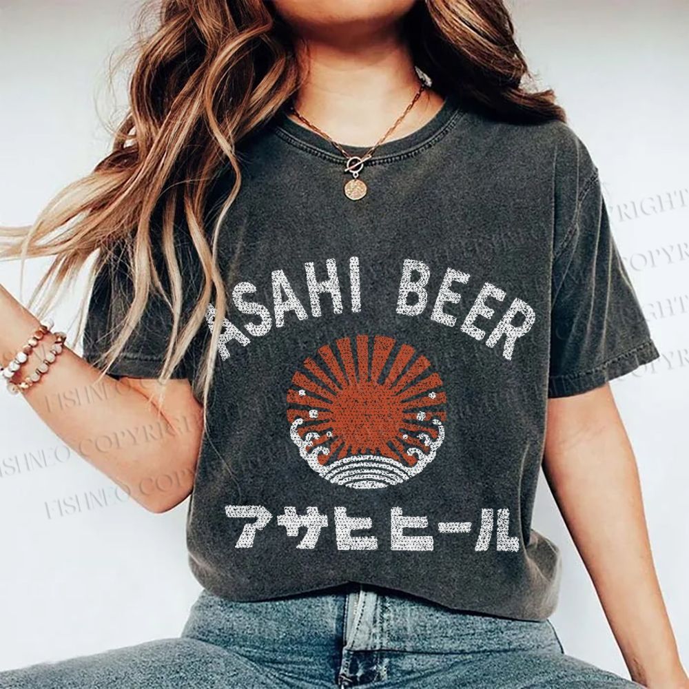 Unisex Asahi Beer Wave Vintage Printed Washed Tee