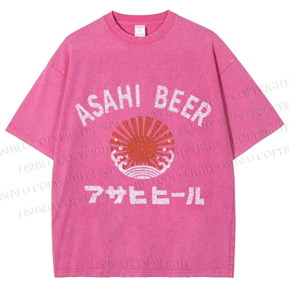 Unisex Asahi Beer Wave Vintage Printed Washed Tee