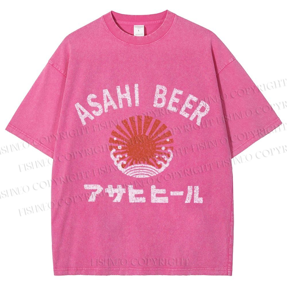 Unisex Asahi Beer Wave Vintage Printed Washed Tee