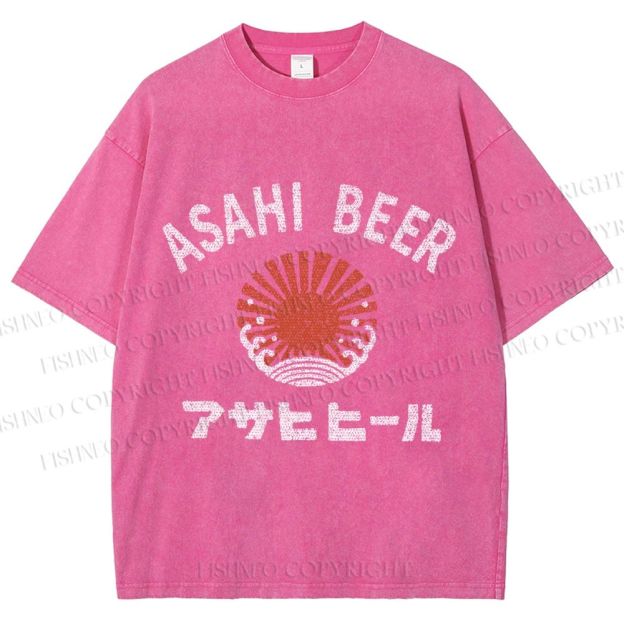 Unisex Asahi Beer Wave Vintage Printed Washed Tee