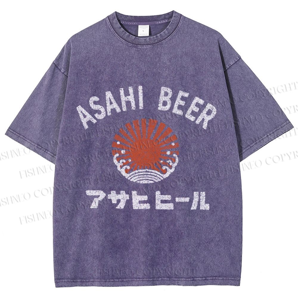 Unisex Asahi Beer Wave Vintage Printed Washed Tee
