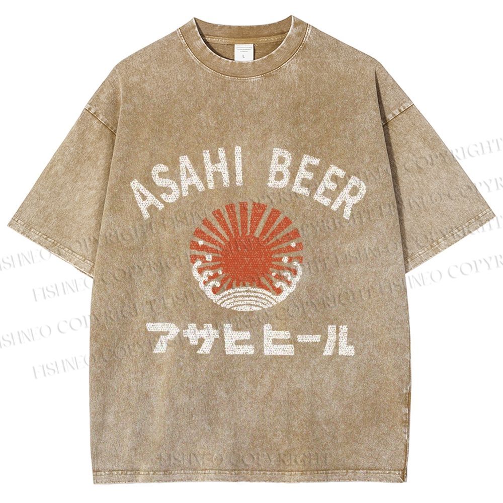 Unisex Asahi Beer Wave Vintage Printed Washed Tee