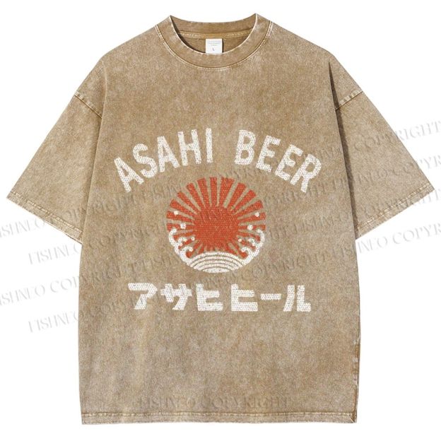 Unisex Asahi Beer Wave Vintage Printed Washed Tee