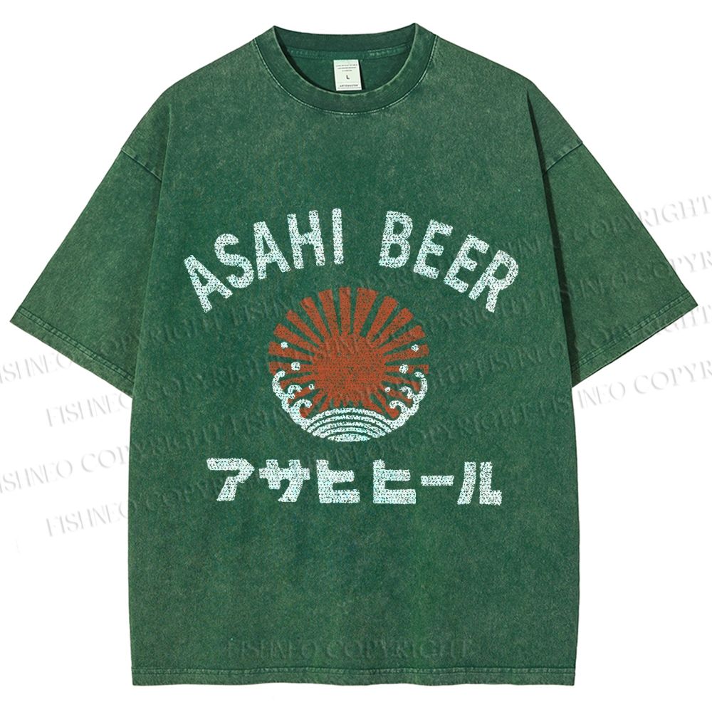 Unisex Asahi Beer Wave Vintage Printed Washed Tee