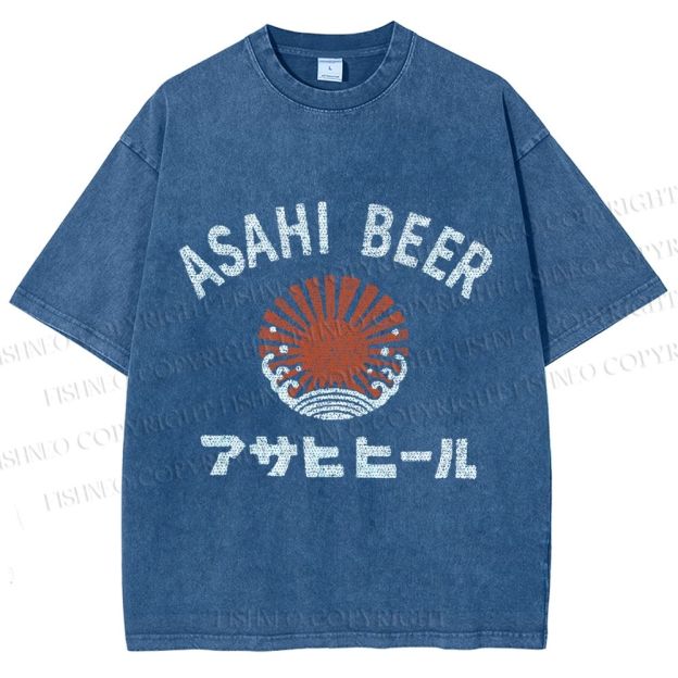Unisex Asahi Beer Wave Vintage Printed Washed Tee