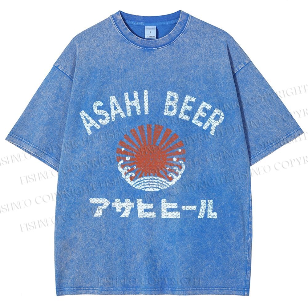 Unisex Asahi Beer Wave Vintage Printed Washed Tee