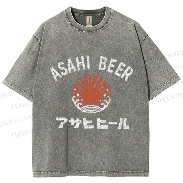 Unisex Asahi Beer Wave Vintage Printed Washed Tee