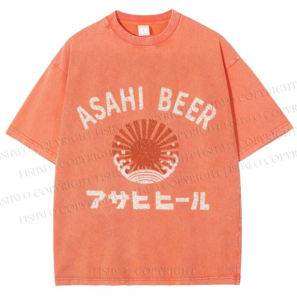 Unisex Asahi Beer Wave Vintage Printed Washed Tee