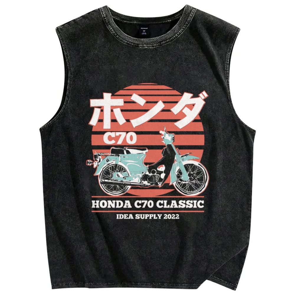 Japanese retro motorcycle Vintage Distressed Washed Tank Top