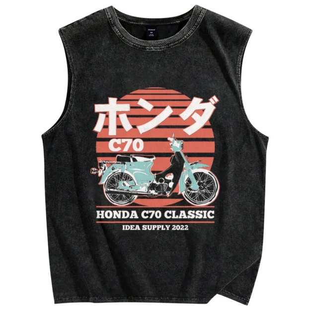 Japanese retro motorcycle Vintage Distressed Washed Tank Top