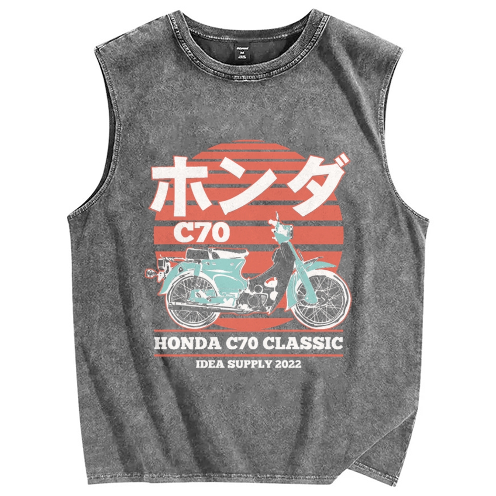 Japanese retro motorcycle Vintage Distressed Washed Tank Top