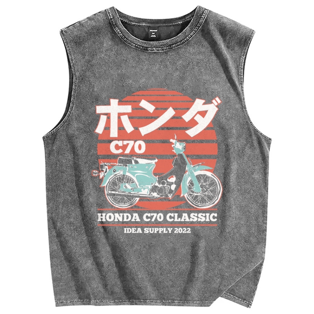 Japanese retro motorcycle Vintage Distressed Washed Tank Top