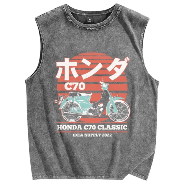 Japanese retro motorcycle Vintage Distressed Washed Tank Top