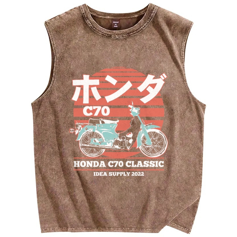 Japanese retro motorcycle Vintage Distressed Washed Tank Top