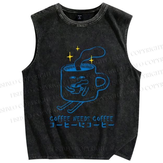 Unisex Coffee Needs Coffee Japanese Printed Washed Tank Top
