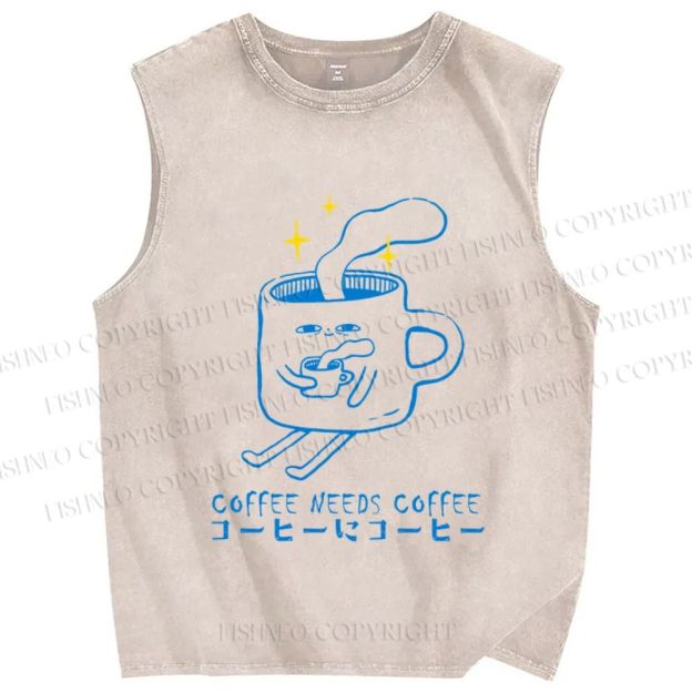 Unisex Coffee Needs Coffee Japanese Printed Washed Tank Top