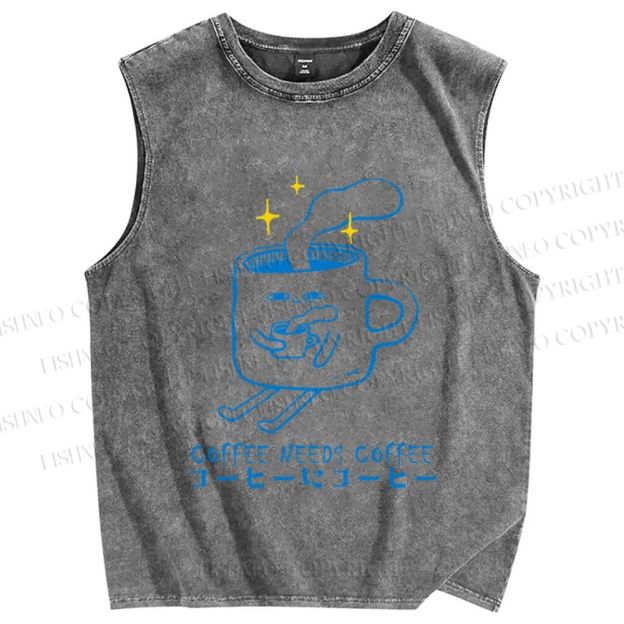 Unisex Coffee Needs Coffee Japanese Printed Washed Tank Top