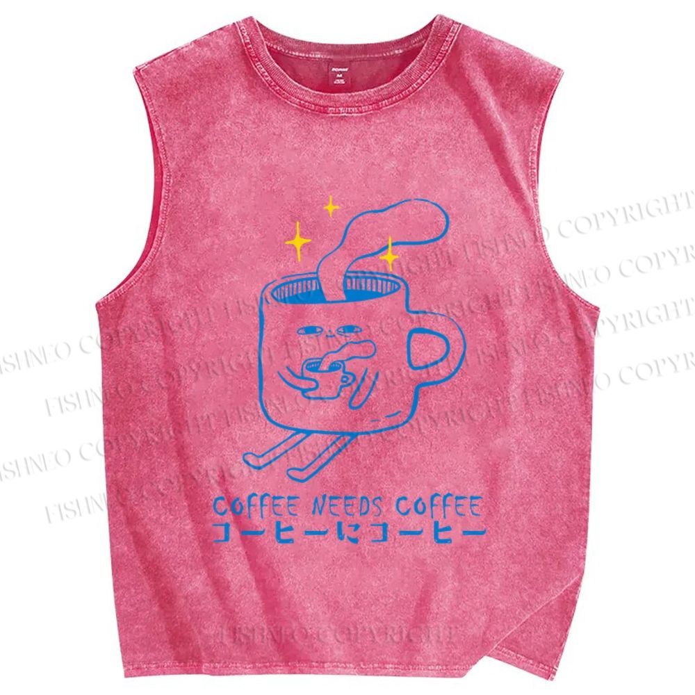 Unisex Coffee Needs Coffee Japanese Printed Washed Tank Top