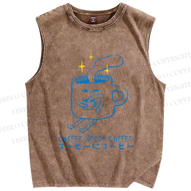 Unisex Coffee Needs Coffee Japanese Printed Washed Tank Top