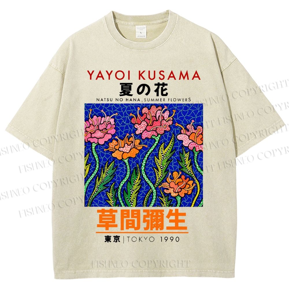 Unisex Yayoi Kusama Flower Printed Washed Tee