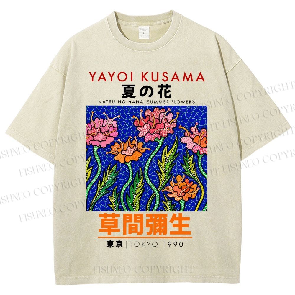 Unisex Yayoi Kusama Flower Printed Washed Tee