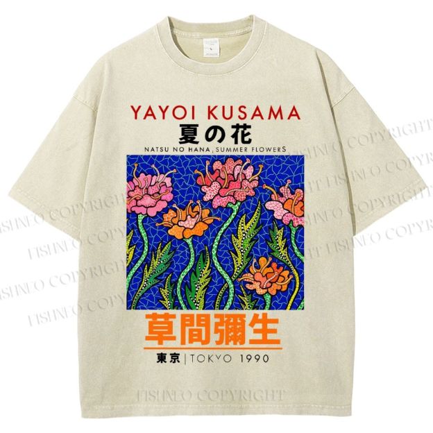 Unisex Yayoi Kusama Flower Printed Washed Tee