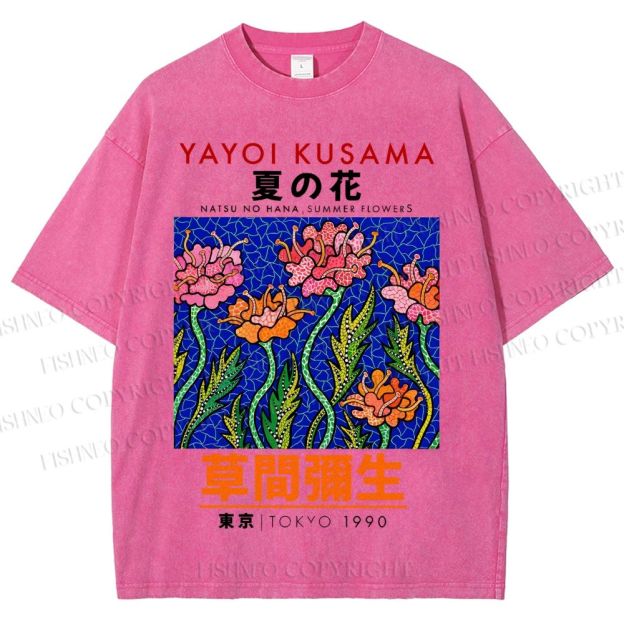 Unisex Yayoi Kusama Flower Printed Washed Tee