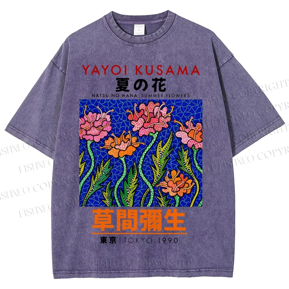 Unisex Yayoi Kusama Flower Printed Washed Tee