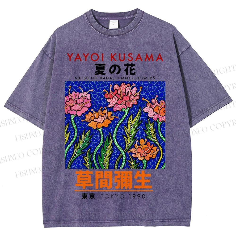 Unisex Yayoi Kusama Flower Printed Washed Tee