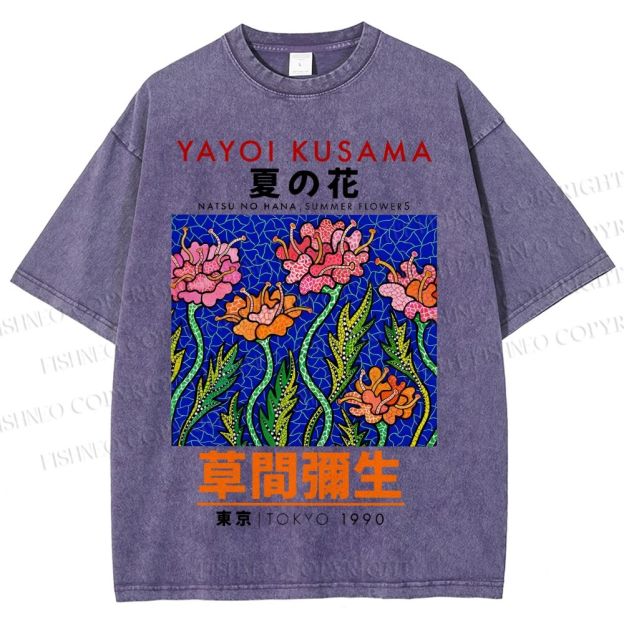 Unisex Yayoi Kusama Flower Printed Washed Tee
