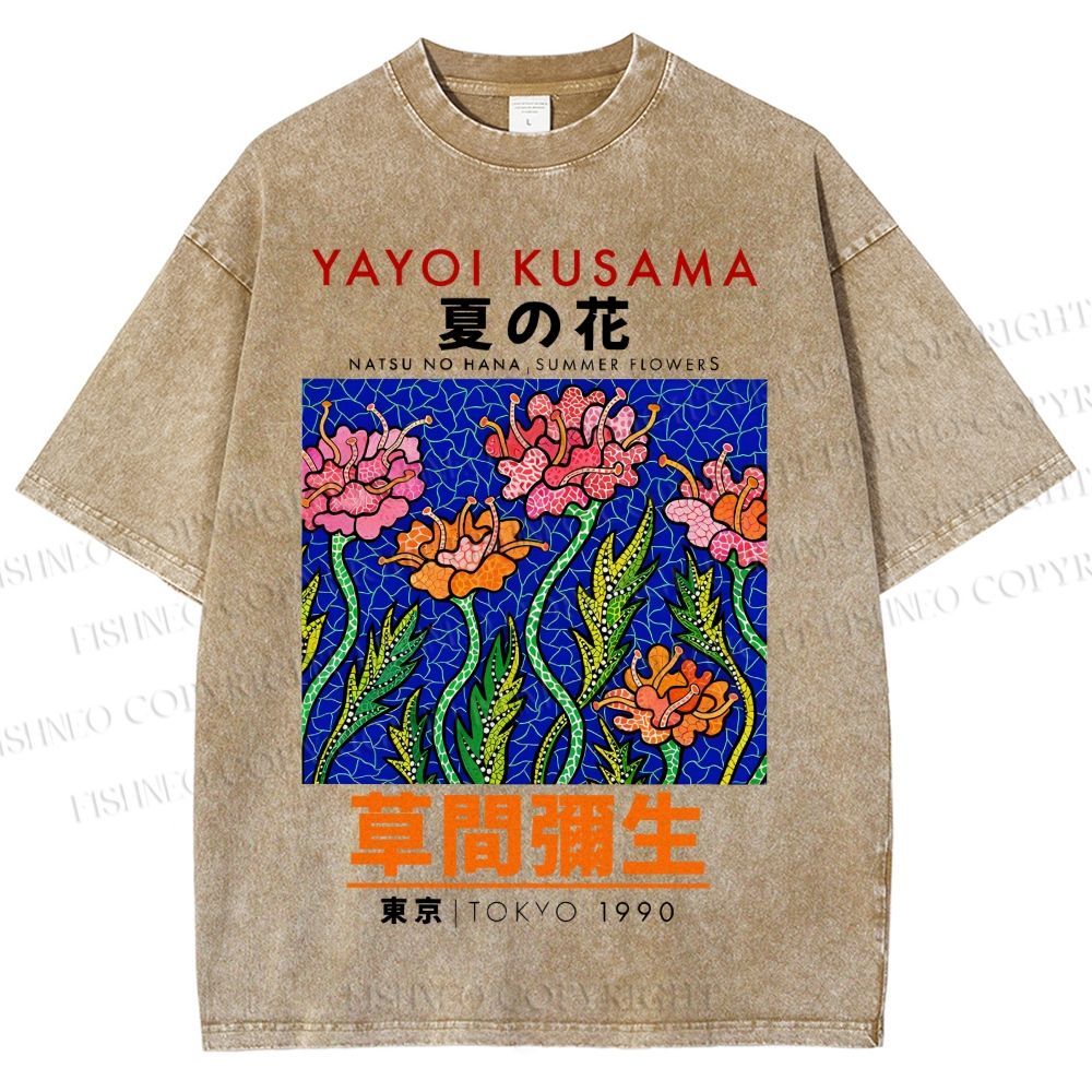 Unisex Yayoi Kusama Flower Printed Washed Tee