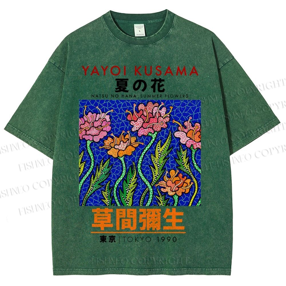 Unisex Yayoi Kusama Flower Printed Washed Tee
