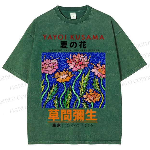 Unisex Yayoi Kusama Flower Printed Washed Tee