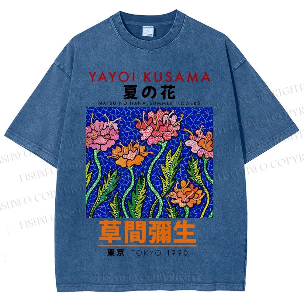 Unisex Yayoi Kusama Flower Printed Washed Tee