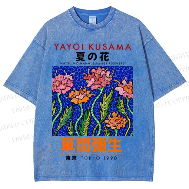 Unisex Yayoi Kusama Flower Printed Washed Tee