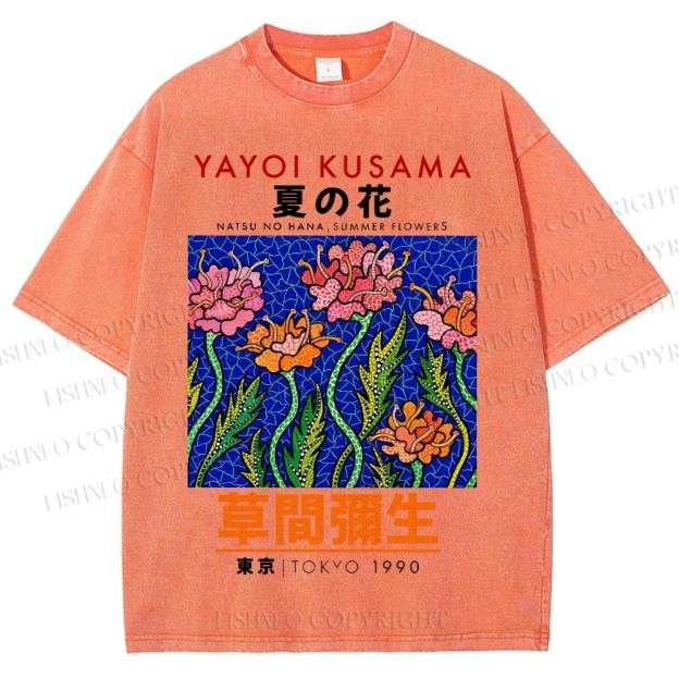 Unisex Yayoi Kusama Flower Printed Washed Tee