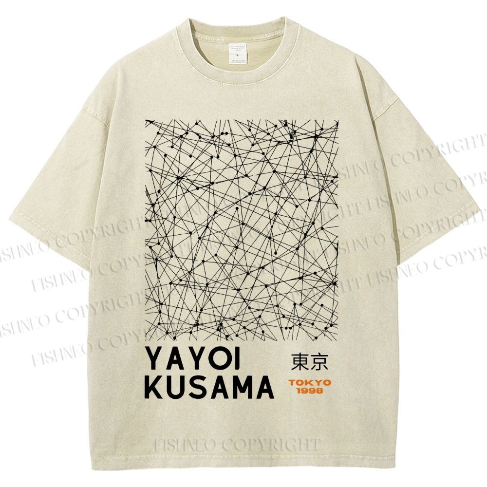Unisex Yayoi Kusama Graffiti Printed Washed Tee
