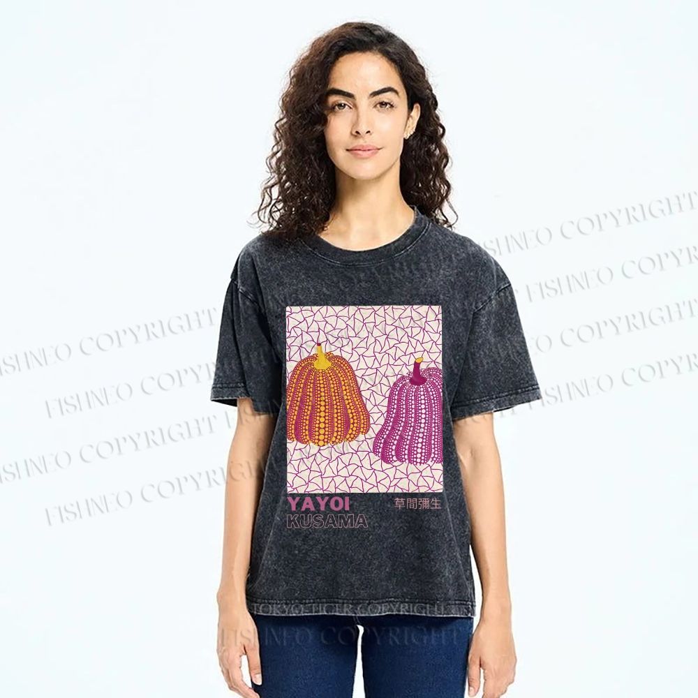 Unisex Yayoi Kusama Pumpkin Printed Washed Tee