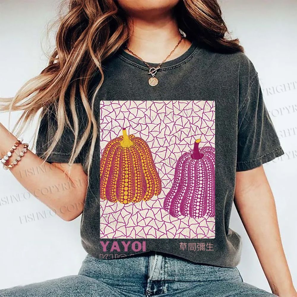 Unisex Yayoi Kusama Pumpkin Printed Washed Tee
