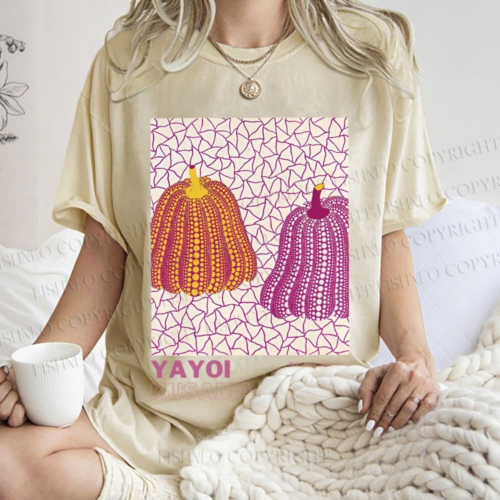 Unisex Yayoi Kusama Pumpkin Printed Washed Tee