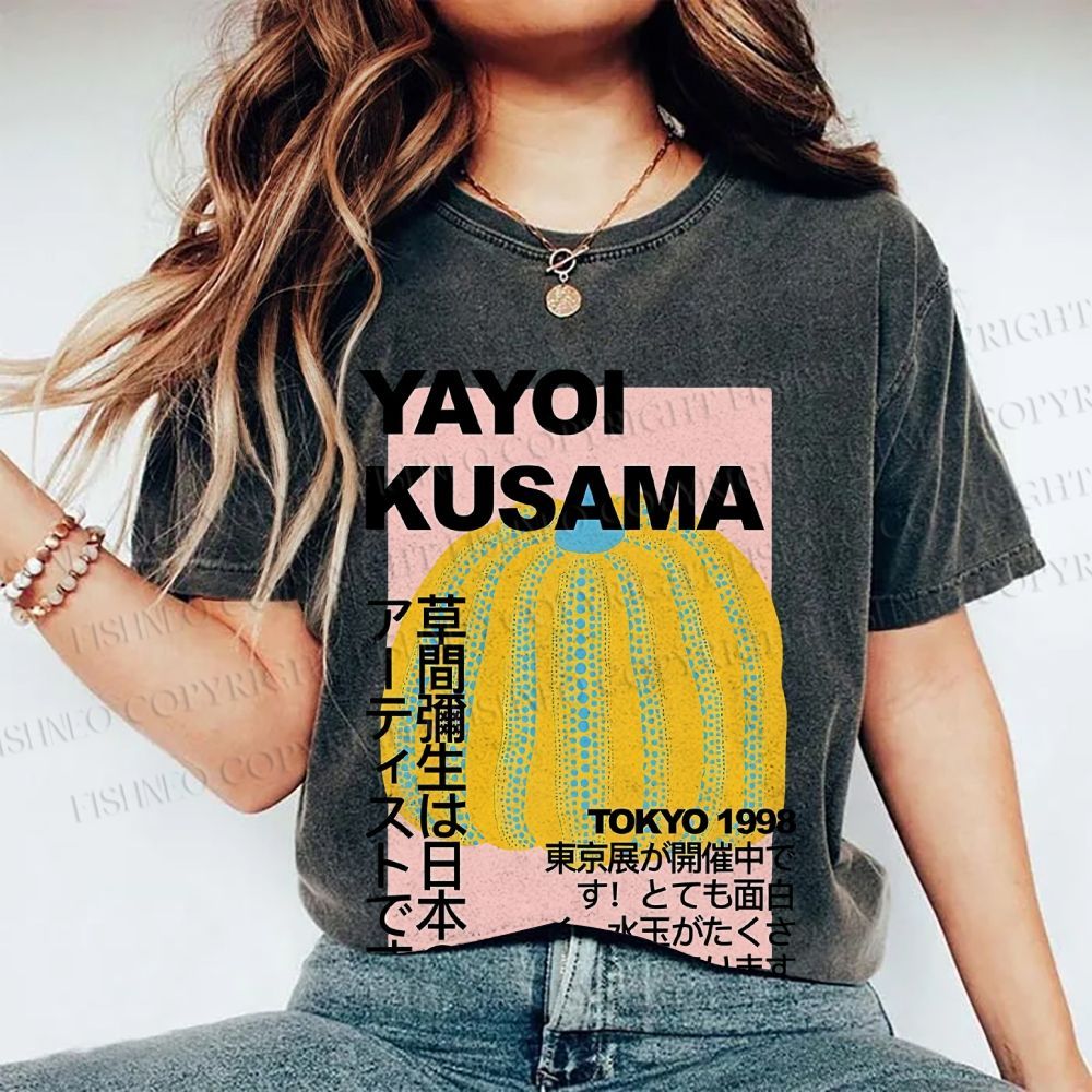 Unisex Yayoi Kusama Pumpkin Printed Washed Tee