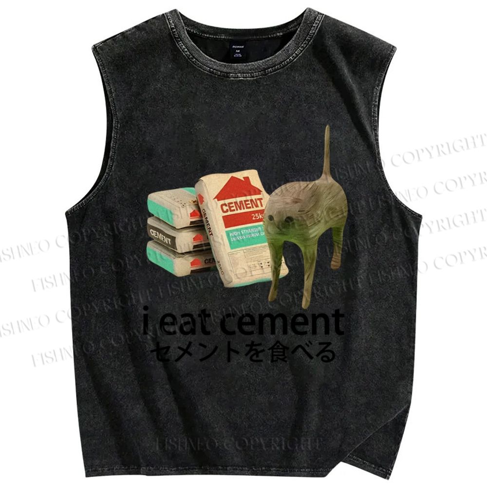 Unisex I Eat Cement Printed Washed Tank Top