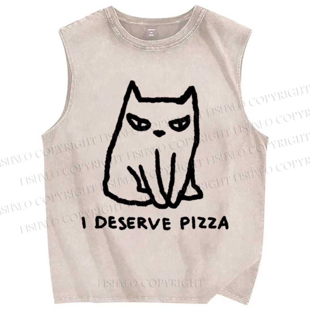 Unisex I Deserve Pizza Cat Printed Washed Tank Top