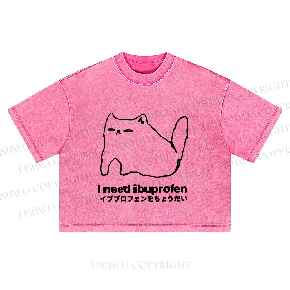 I need ibuprofen Cat Vintage Washed Cropped T-Shirt