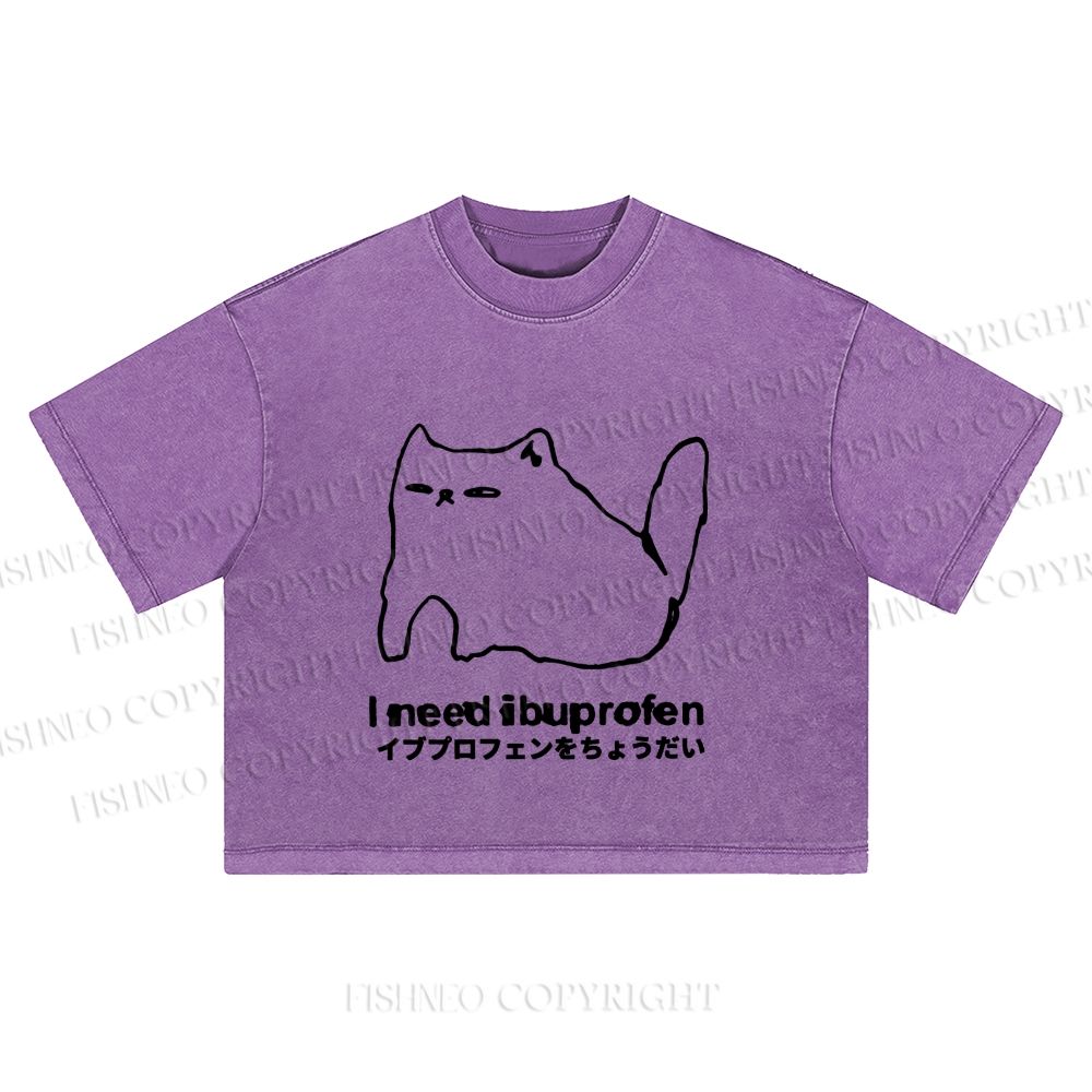 I need ibuprofen Cat Vintage Washed Cropped T-Shirt