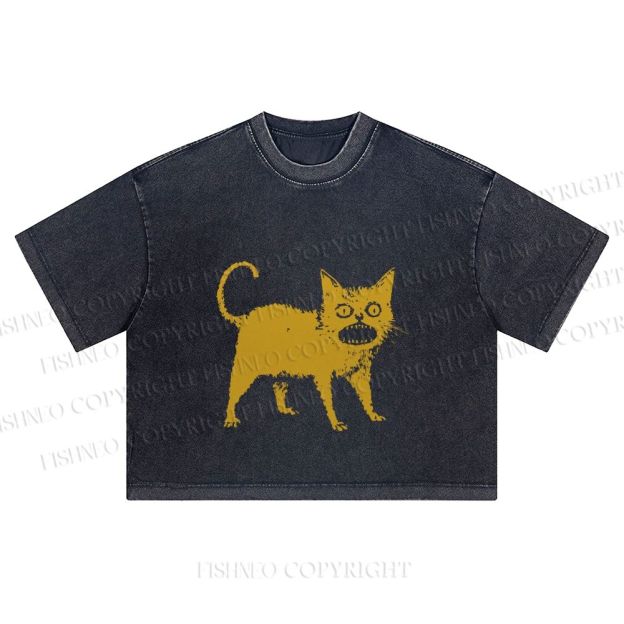 Horrible Japanese Cat Vintage Washed Cropped T-Shirt